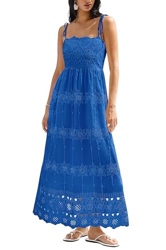 dowerme Womens Summer Maxi Dresses 2026 Casual Spaghetti Strap Smocked