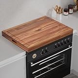 Acacia Wood Stove Cover for Gas & Electric Burners, 28.82”x20.83”x2.12'' (Inner) Noodle Board with Handles, Cutting Board with Juice Groove, Serving Tray (Natural Acacia)