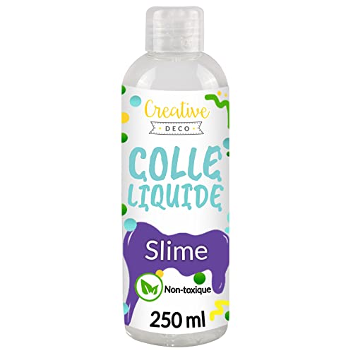 Creative Deco Colle Liquide pour Slime | 250 ml | Idéal pour Verre, Tissu, Carton, Bois, Papier | Parfait pour Bricolage et Loisir Creatif | Colle Enfant Scolaire | Non-Toxique et Transparent