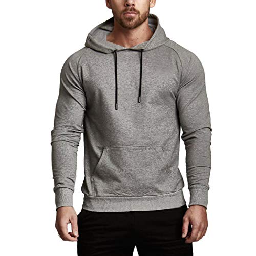 Magiftbox Men's Long Sleeve Raglan Pullover Hoodie with Pockets Gym Jogging Active Sports Sweatshirts T11_Light-Gray_US-L