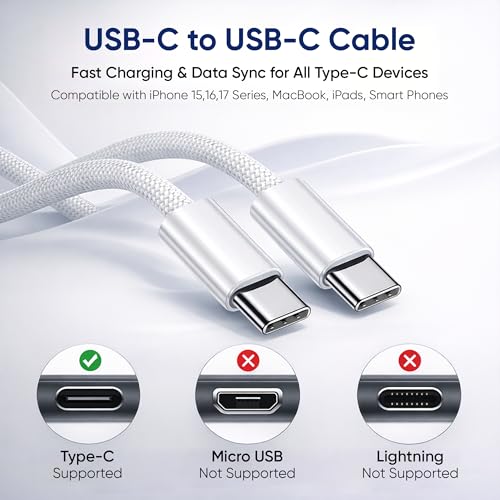 Image of KARWAN 60W Type C to Type C Cable [2Yrs Warranty] Nylon Braided PD Fast Charging Cable Compatible with iPhone 17 Air /17e /17 /16 /16e /15 /Plus /Pro /Max /MacBook /iPad /Samsung Galaxy S /A /M /F /Z Series & More