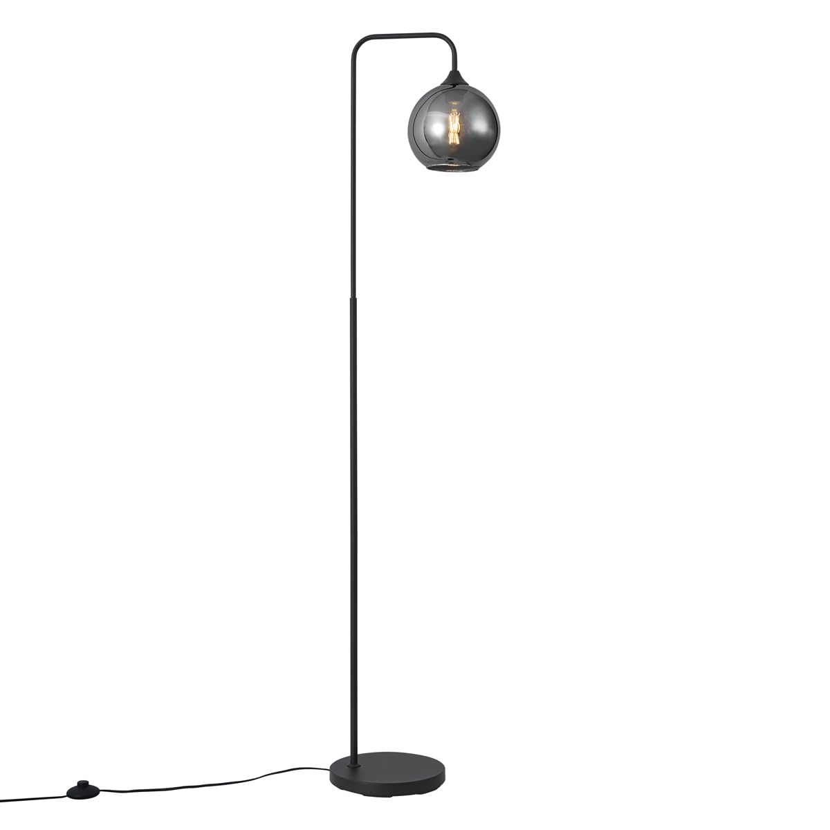 Qazqa Art Deco Stehleuchte, Stehlampe - Sandra - Schwarz mit Rauchglas, Rund, max. 15W, Geeignet für LED, 160cm, Ideal als Wohnzimmerlampe