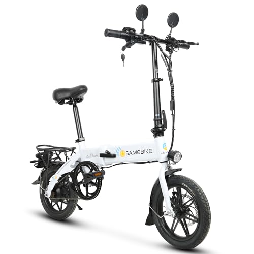 SAMEBIKE 14" Electric Bike, 36V 7.8AH lithium Battery, 60KM Range, Foldable Ebike with LCD Display, Dual Disc Brakes,250W Motor City Commuter Ebike, Lightweight & Portable