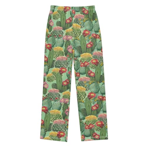Cactus Florals Boys Long Pants Soft Trousers Elastic Waist Kids Lounge Bottoms with Pockets S-XL