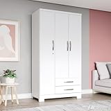 Befara Armario Individual Alain 3 Puertas y 2 Cajones – Mueble de Almacenaje en MDF con Cerradura, Estilo Moderno 91x46,5x180,5 cm - Blanco