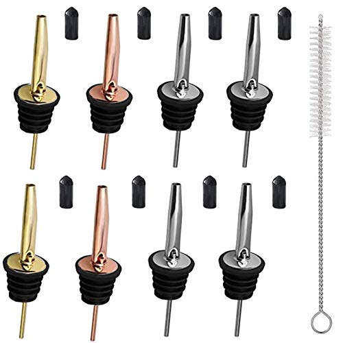 Flow Barware Lot de 8 becs verseurs à Liqueur avec Bec effilé, Bouchons et Brosse de Nettoyage Cover
