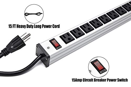 Surge Protector Power Strip 16-Outlet ETL Certified Heavy Duty Metal Power Socket with Circuit Breaker and 15 FT Long Cord - Thumbnail 3