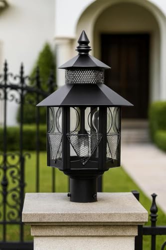 Image of Weldecor Metal Antique Decorative Outdoor Gate Lamps,Architectural Design for Main Home Gate Light Waterproof,Rustproof for Garden,Exterior Compound Wall Lights for Piller,Pole Lamp Post Set of 2