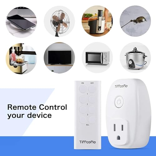 Tiffcofio Indoor Remote Control Outlet, Wireless Remote Light Switch, 100FT Range, 3 Outlets+1 Remote, Simultaneously Control, ETL Listed