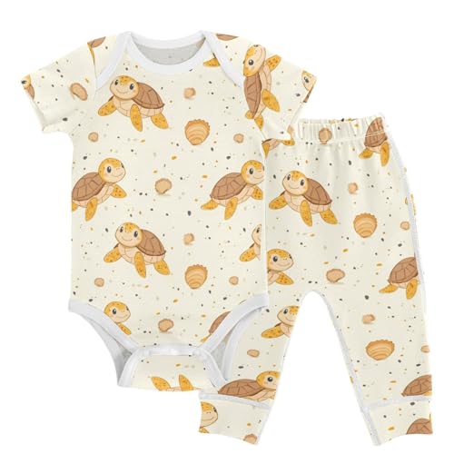 vvfelixl Cartoon Lovely Sea Turtle Baby Layette Sets,Baby Bodysuits Set Unisex Short Sleeve Babys Pants Sets 9-12M