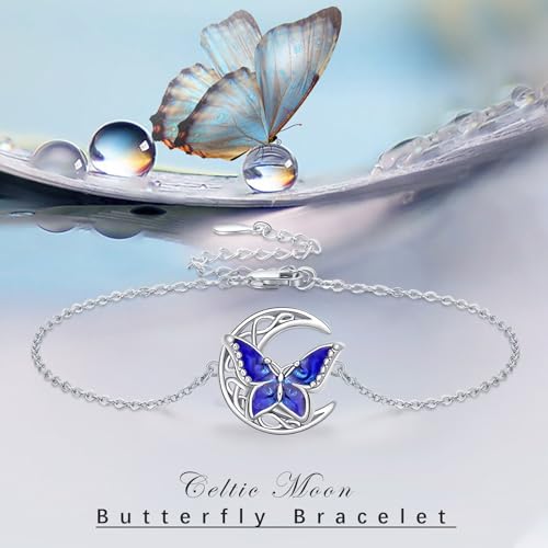 Image of Dragonfly Bracelet 925 Sterling Silver Butterfly Bracelet Adjustable Celtic Moon Bracelet Irish Celtic Jewelry Gifts for Women