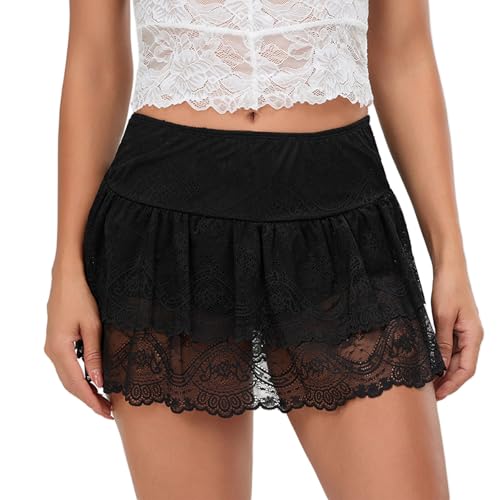 Women Y2k Lace Layered Ruffle Mini Skirt