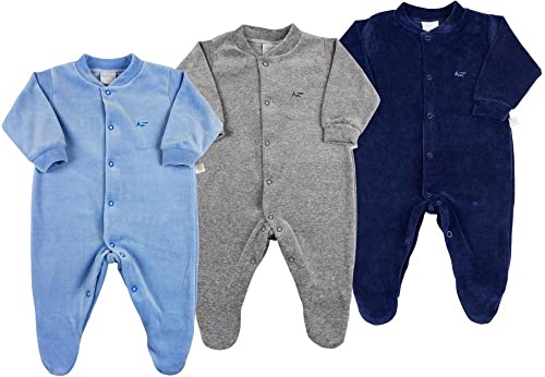Macacão Bebê Plush Kit 3 Peças Básicas Pijama Bebê Menino - Azul G