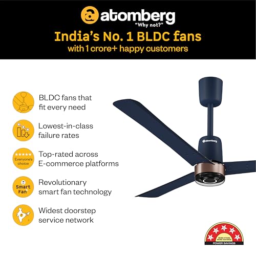 Image of atomberg Renesa Elite Smart 1200mm BLDC Ceiling Fan with Remote & Alexa Support | BEE 5 Star Energy Saving Fan | High Air Delivery | Moonbeam LED Light | Smart Fan | 5 Year Warranty | Regal Indigo