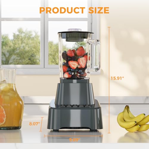 Image of NEWBULIG 6.8 Cup Professional Blender for Smoothies, Full-Size Kitchen Blender with 850 Peak Watts & 54oz Large Glass Pitcher, 4 Speeds with Pulse for Ice Crushing Frozen Fruits, Dishwasher Safe