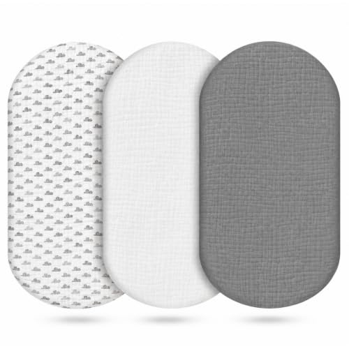 100% Muslin Cotton Bassinet Sheets 3 Pack, Gray Cloud