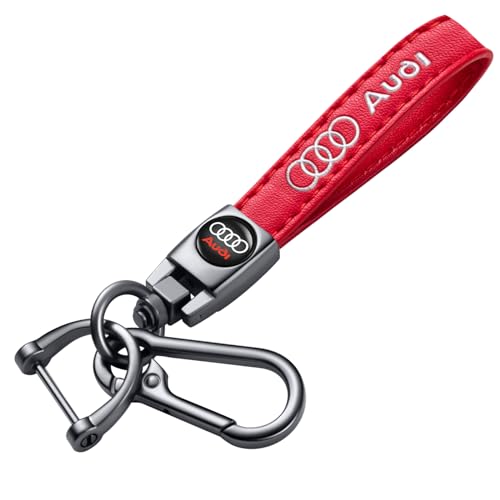 DEXBEXS Genuine Leather Car Keychain Compatible with Audi Key ring Accessories Key Chain for Man and Woman Family Present Red