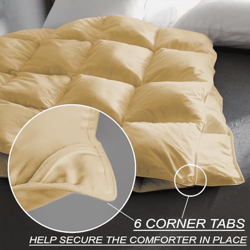 Image of Full Size Comforter Set - All Season Down Alternative Bedding Comforter Set - Quilted Duvet Insert with Corner Tabs - Box Stitched Blanket - Breathable, Soft - Beige