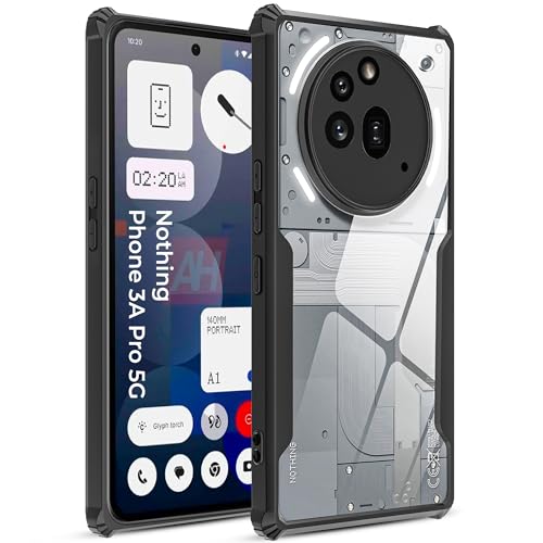 Image of A rtistque Clear Hard Transparent Acrylic Armor Anti-Drop Shockproof TPU Edge Back Cover Case for Nothing 3A Pro - Black