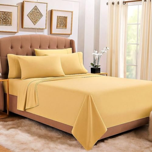 Image of BEVI - Home Premium Solid Plain Double Bedsheet Without Pillow Cover 300 TC Microfiber for Double Bed | Size (90 inch x 95 inch) Camlin