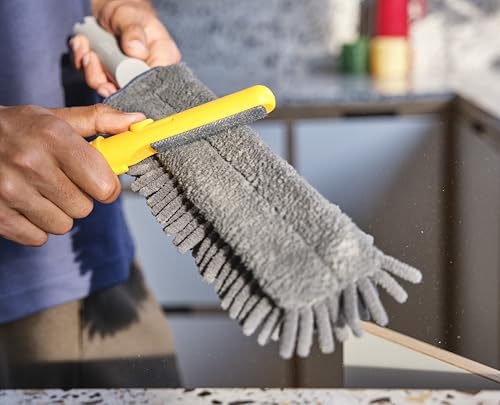 Joseph Joseph CleanTech 3-in-1 Staubwedel mit Aufbewahrungshülle und Reinigungswerkzeug für Staubwedelkopf, Light Stone
