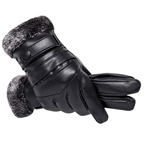 Guantes de cuero de PU PooBa negros cortaviento para montar a caballo