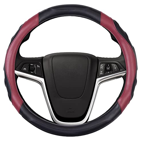 AURAX ハンドルカバー 軽自動車 普通車 sサイズ 車 ステアリングカバー 【Poco'ce掲載】 メッシュ レザー 滑り止め 通気性 オールシーズン対応 汎用 意匠権取得 (ブラック+ワインレッド)の商品画像（Amazon）