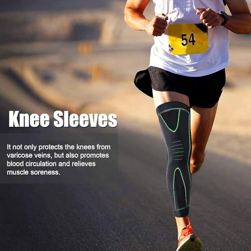 Image of 3D Fitness Compression Long Knee Brace and Nylon Anti Slip Calf Support Sleeve for men and women Knee Support Pain Relief Socks For Full Leg Knee Support (Pack of 2, Green, M)