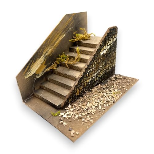 Generico Scalinata Rustica Verticale con Gradini in Sughero, Gradinata in Miniatura con Muro Mattoni per Presepe, Multicolore, 24x16x17 cm Artigianale Decorata a Mano con Muschio