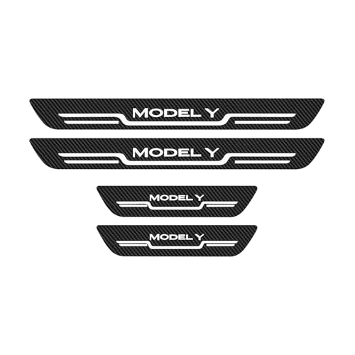 4PCS Car Door Sill Protector for Tesla Model Y/3 Car Threshold Stickers Decoration Scuff Plate Sticker, Waterproof Door Threshold Strips Exterior Accessories for Tesla Model 3/Y (Textured-Y)