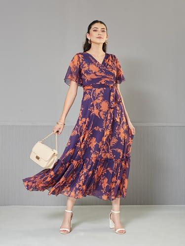 Image of Miss Chase Women's Round Neck Cap Sleeves Lace Knee -Long Skater Dress
