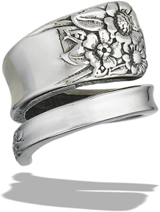 Sac Silver Vintage Spoon Thumb Ring Stainless Steel Sunflower Cluster Band Sizes 7-10