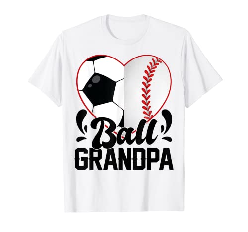Ball Grandpa Heart Funny Soccer Baseball Softball Grandpa Maglietta