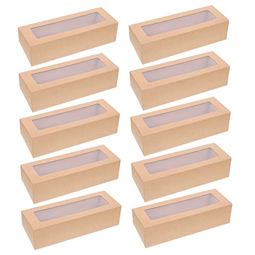 TIDTALEO 10pcs Clear Window Macaron Pvc Boxes Food-grade Kraft Paper Cookie Containers for Desserts Safe Packaging for Parties Weddings and Events