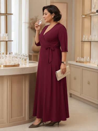 Image of SUZONANA Plus Size Maxi Dresses for Curcy Women Casual Loose 3 /4 Sleeve Long Dress with Belt