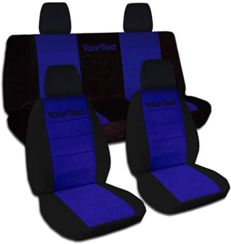 Totally Covers Compatible with 2011-2018 Jeep Wrangler JK Two-Tone Seat Covers w Your Name/Text: Black & Dark Blue - Full Set: Front & Rear 2-Door/4-Door Solid/Split Bench