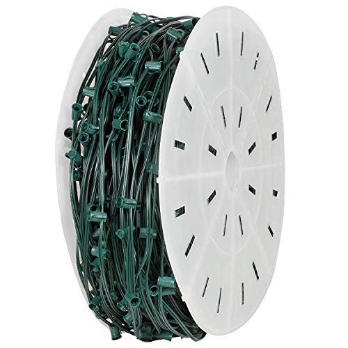 HLO Lighting C9 Christmas Light Stringer, E17 Base, 1000' Bulk Spool, SPT-1 Wire | Commercial Grade Christmas Light Spool | Green with 12” Socket Spacing | 1000 Sockets