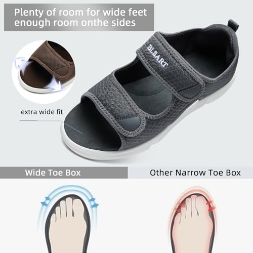 Image of Diabetic Sandals for Men Wide Toe Swollen Feet Adjustable for Foot Pain ReliefOpen Toe Casual Athletic Sandals for Outdoor Beach Travel Summer