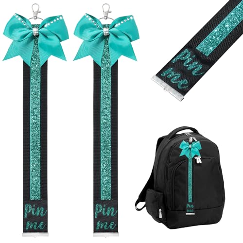 DEEKA 2 PCS Cheer Pin Strap Pin Me Ribbon for Backpack Glitter Cheerleader Keychain Cheer Gifts Bow Holder