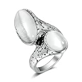 White Opal Silver Large Oval Opal Cross Unique Design Ring
