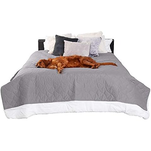 Furhaven Waterproof & Non-Slip King Size Mattress Cover Protector for Dogs & Cats, Washable, For Beds, Couches, & Car Seats - Quilted Twill Blanket Mattress Cover - Gray, Jumbo/King Size Cover