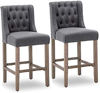 BELLEZE 40" Tufted Wingback Fabric Upholstered Counter Stools Dining Chair Set of 2