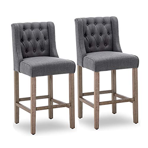 BELLEZE 40" Tufted Wingback Fabric Upholstered Counter Stools Dining Chair Set of 2