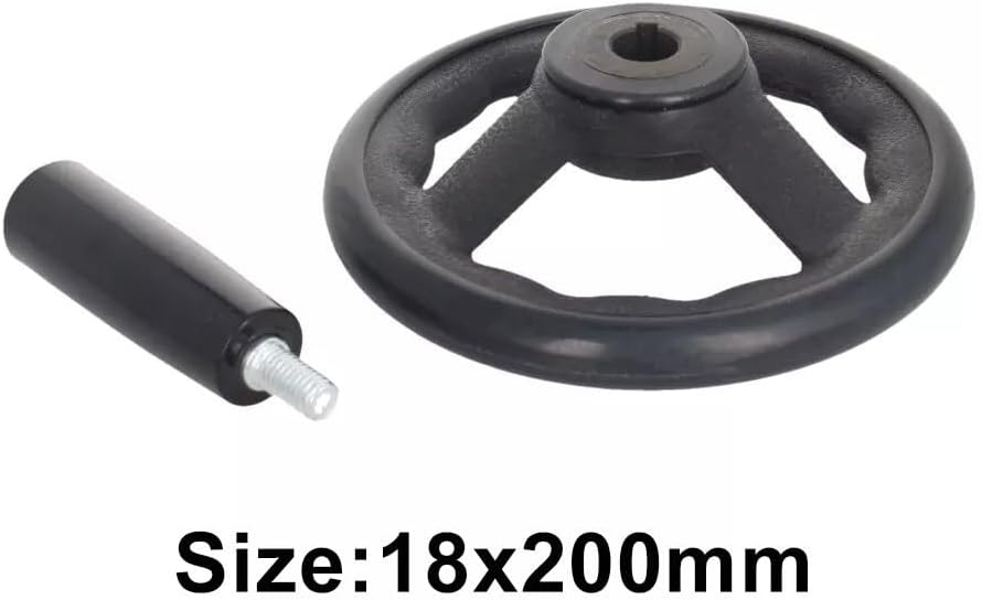 3 Spoke Hand Wheel 125/200/100/160mm for Revolving Handle for Milling Machine, Lathe, Grinder - Plastic Industrial Adjustment Knob - Black(18x200mm)