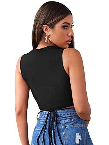 Shein Women's Crisscross Tie Back Crop Top Sleeveless Round Neck Tank Tops Black Medium #TOP1