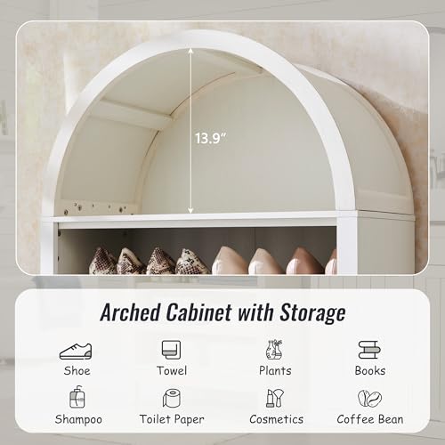 Image of IFBUY 71 inch Tall Arched Bathroom Storage Cabinet, 7-Tier Modern Farmhouse Storage Cabinet with Adjustable Shelves, Wood Freestanding Cabinet for Bathroom, Living Room, Entryway, Hallway (Antique White)