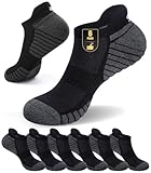 PULIOU Sneaker Socken Herren Damen, Atmungsaktive Baumwolle Laufsocken, Komfort Kurze Socken mit Gepolstert, Sommer Sportsocken Herren Damen 6 Paar, Schwarz L