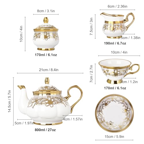 Fanquare 15 Pieces Vintage Floral Tea Set Golden Coffee Cup and Saucer Set of 6 British Ceramic Tea Cups with Spoon Afternoon Party Gifts - Image 6