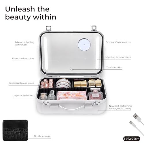 Boîte de beauté rose Lady rigide avec miroir éclairant haute définition