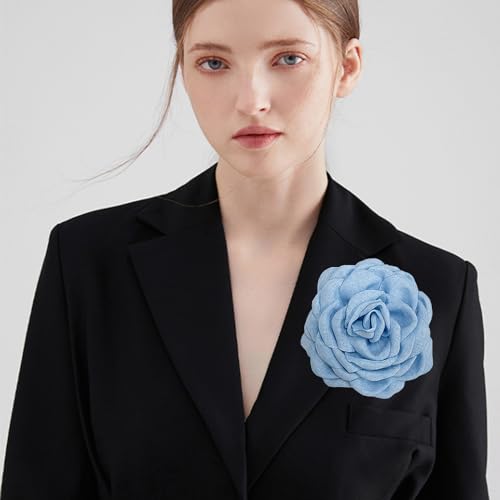 Image of Dainty Fabric Peony Flower Brooches Pin Delicate Camellia Flower Brooch Classic for Women Wedding Party Dance Banquet Elegant Lapel Pins Dress Suit Ceremony Clothes Accessories Jewelry Gifts 100mm